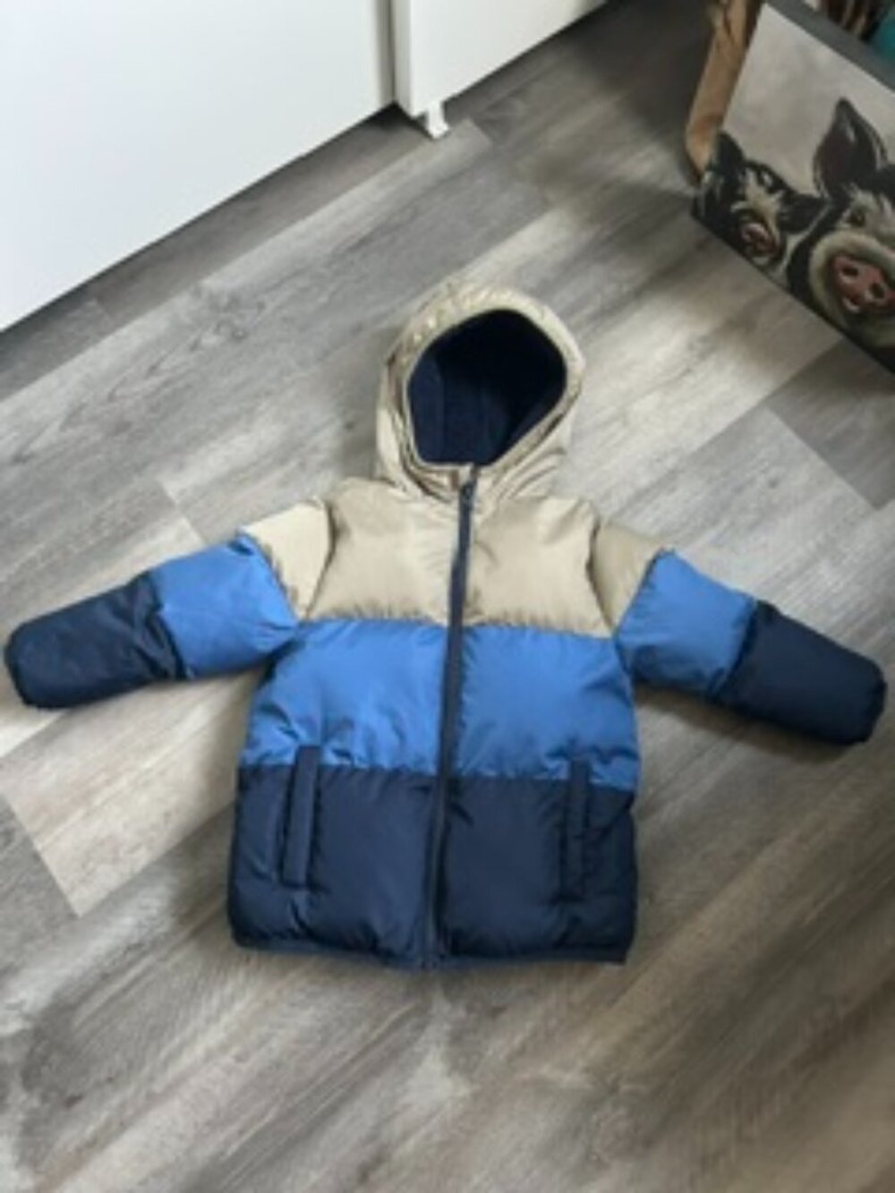 SwissTech Boys 3T Puffer Jacket Blue Tan Fleece Lined Hooded